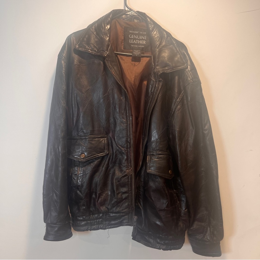 Men’s 90s vintage patchwork leather jacket. Size L